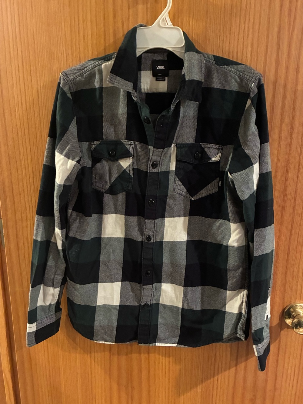 Vans Green, Gray & White Plaid Flannel Shirt